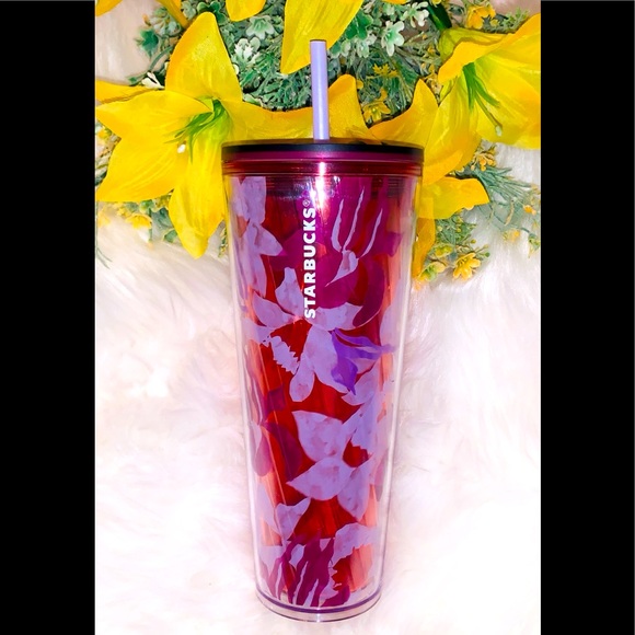 Starbucks Pink Lavender Floral Tumbler Cold Cup 24oz Venti Insulated NWT 2021 - Picture 7 of 13